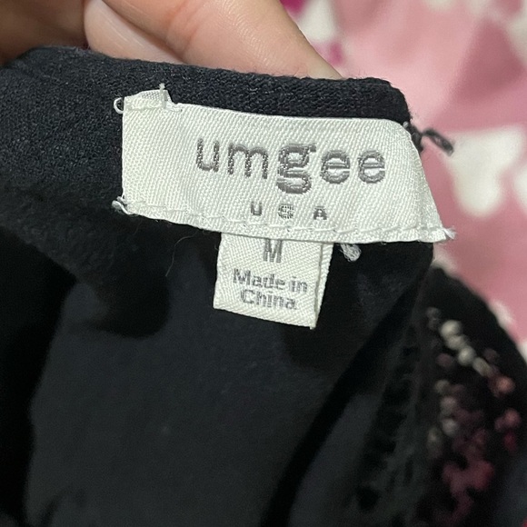 Umgee Black Linen Blend Crochet Sleeve  High Low Frayed Hem Dress, Size Medium - Picture 5 of 14